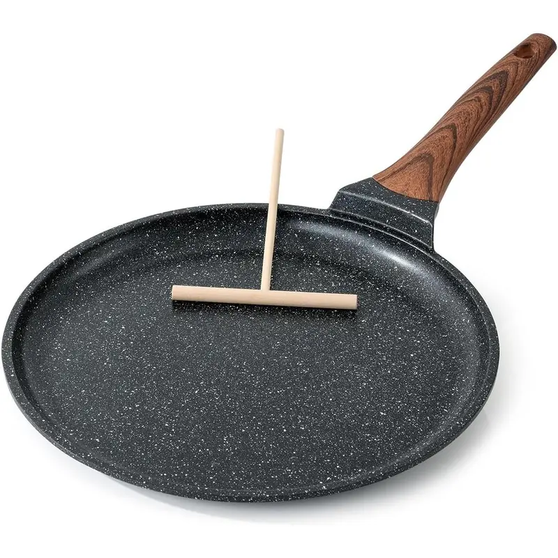 Crepe Pan Nonstick, 12 Inch Dosa Pan with Spreader, Granite Coating Comales Para Tortillas Pancake Pan, Flat Pan for Stove Top, Induction Compatible, PFOA Free