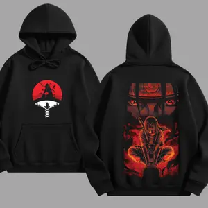 Vintage Limited Itachi Sharingan Uchiha Naruto Anime Double-Sided Printed Retro Oversized Graphic Hoodie, Casual Y2K Oversize Anime Manga Acid Graphic Hoodie, Unisex Cotton Streetwear Otaku Top Fit, Gift For Fan Anime Lover, Luxurious