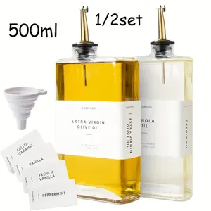 Glass Bottle Set with Pour Spout, Cooking Oil Container, Oil Dispenser for Kitchen Use, 500ML Bottles for Cooking, Olive Oil, Soy Sauce, Coffee Syrup