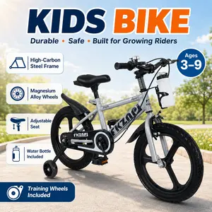 Elon Outdoor Bike 16 inch bike, suitable for both boys and girls, equipped with training wheels, high carbon steel frame, magnesium alloy wheels, adjustable night light seats, water bottle, outdoor sports riding toy seat, water bottle