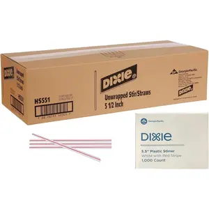 Dixie Plastic Coffee Stirrers, 10,000ct, 5.5" Disposable Drink Stir Sticks - Red/White