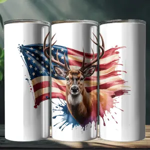 Patriotic Deer 20oz Stainless Steel Tumbler with Lid and Straw