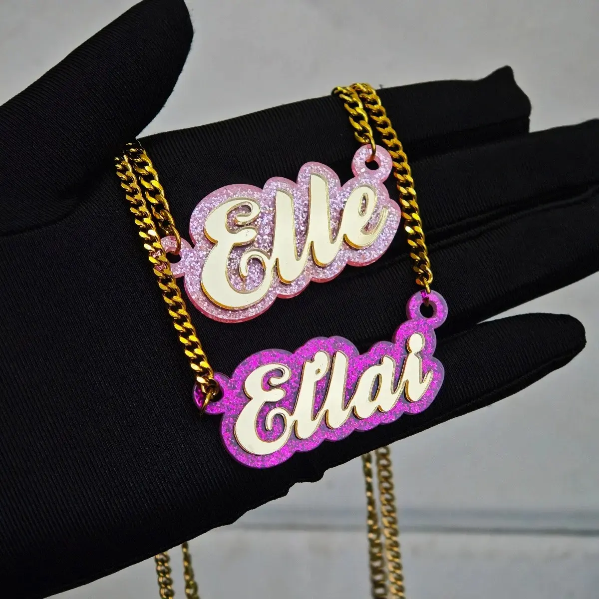 Custom Personalized Glitter Acrylic Name Pendant Necklace, Unisex Bling Party Wear Costume Jewelry, Meaningful Birthday Gift Chain