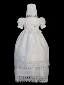 Baptismal Dress with Fancy Lace Edge White (Large)