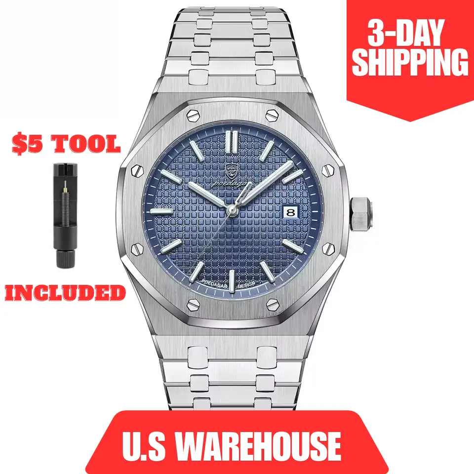 POEDAGAR Stainless Steel 316L Quartz Watch 42mm Dial 22mm Band Subtle Elegant Design for Successful Business Men Timepiece Timekeeping Refined Classic