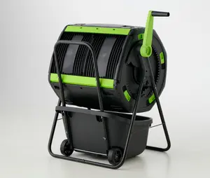 212 MAIN RSI-48 Gal Geared 2-Comp. Rotating Compost Bin - UV-Protected Steel Compost Tumbler with Cart, Slide Bucket for Household Use