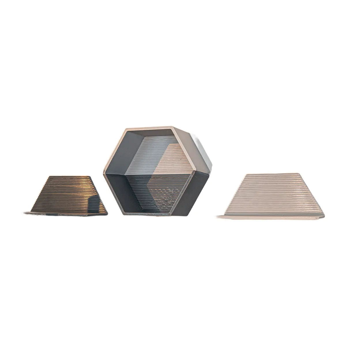 Hex Wall Shelf Set - Interlocking Hexagon and Wedge Modules, Two-Tone Grey Floating Shelf Cluster for Plants, Candles and Small Decor sohochic