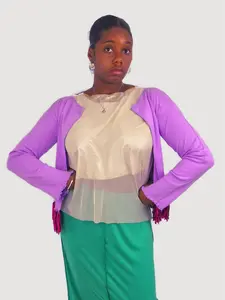 Lilac Lavender Fringe Knit Cardigan Sweater