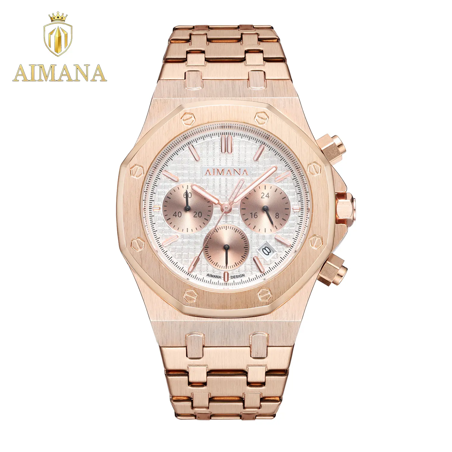 AIMANA Modern Male Wear Casual Fashion Analog Watch - 42mm Minimalist Geometric Chronograph, Luminescent Dial, Alloy Buckle Strap, Calendar, 30M Waterproof, 12-Month Warranty, Men's Analog Watches
