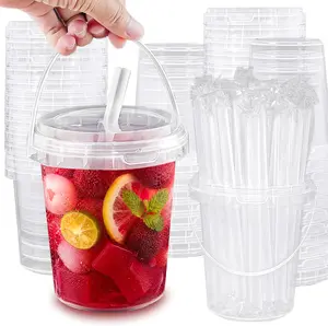 15/30 Sets Leakproof Disposable Plastic Cup Lids with Straws & 34oz Reusable Coffee Cups - Easy to Carry Kitchenware for Pool, Campfire/BBQ Party, Coffee Time - Ideal Father's Day Gift Drinkware Supplies,drink buckets,bucket,buckets for drinks
