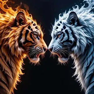 5D DIY Full Diamond Round Drill - Diamond Painting Kit Fire Tiger, Water Tiger Mosaic Canvas DIY Wall Art, Home Wall Decoration