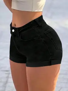 Women's High Waist Shaping Shorts, Casual Basic Fitted Design, Plain Pattern, Breathable, Comfortable and Stylish, Perfect for Everyday Wear