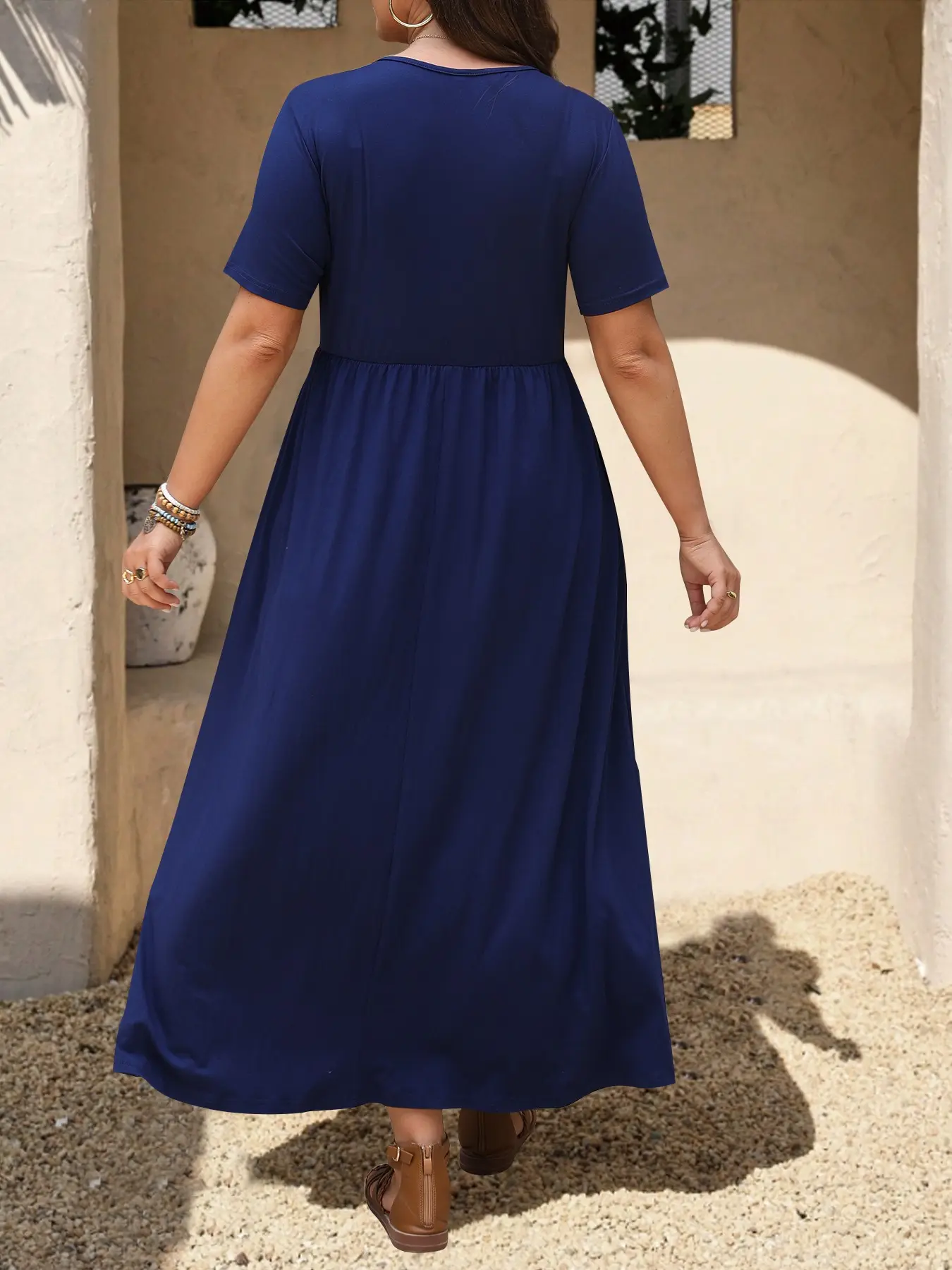Elegant Plus Size A-Line Dress for Women, Elastic V-Neck Short Sleeve Midi  Dress, Breathable Lightweight Casual Summer Wear, Style - TikTok Shop
