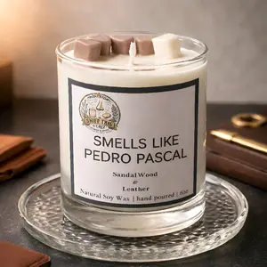 Smells Like Pedro Pascal Candle Sandalwood & Leather Natural Soy Wax Hand Poured 6oz Aromatic Home Fragrance