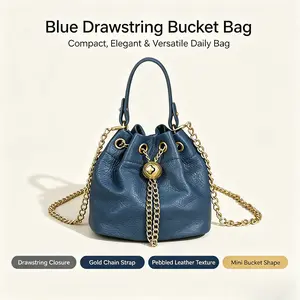 Vintage Vegetable Tanned Leather Bucket Bag, Mini First Layer Cowhide Crossbody Purse, Gold Chain Drawstring Design, Retro Style Shoulder & Handbag for Women, Versatile for Daily & Party Use large capacity adjustable strap