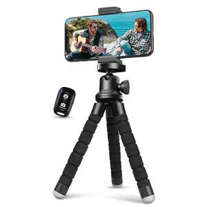 Phone Tripod, Flexible Tripod for iPhone and Android Cell Phone, Portable Small Tripod with Wireless Remote and Clip for Video Recording/Vlogging/Selfie Black
