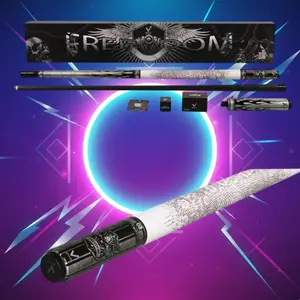 EVO Freedom Maxbing Edition - Shadow Flame Carbon Fiber Pool Cue with White Microfiber Leather Wrap, 12.5 mm TIME Tip, 29 in Shaft, 6 in Extension, Glove & Chalk Kit