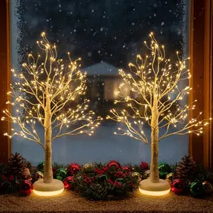 Birch Tree with LED Lights, Christmas Decorations Indoor Fairy Light Spirit Tree Lamp with Timer&Dimmer, Lighted Artificial Trees USB  for Centerpiece Table  Bedroom 2Pack