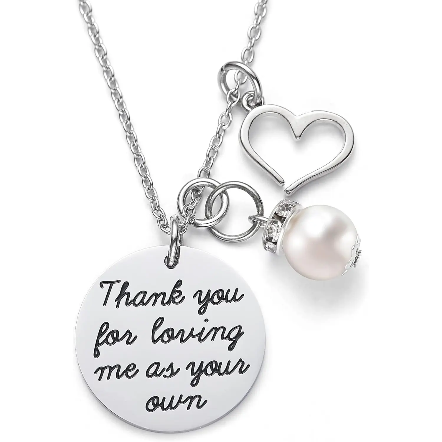Stepmom Necklace - Heartfelt Thank You Gift from Stepchild, Adjustable Stainless Steel Jewelry with Pearl & Heart Charm for Bonus Mom, Mothers Day or Birthday