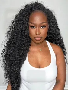 Deep Wave Half Wig Protein Fiber, Glueless Wear and Go Curly Wig for Women, 3 In 1 Drawstring Seamless Flip Over Wigs, Beginner Friendly Synthetic Half Wig 26 Inch&22Inch.