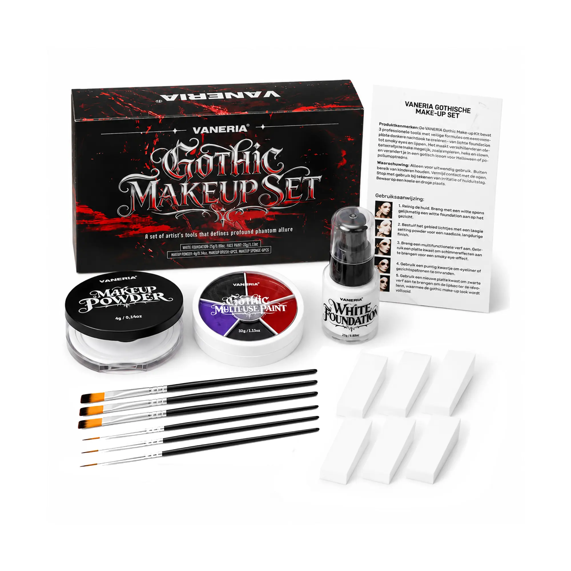 Halloween Gothic Makeup Set, Dark Fantasy Makeup Kit, Vampire Cosplay Look, Face Paint & Professional Makeup Tools