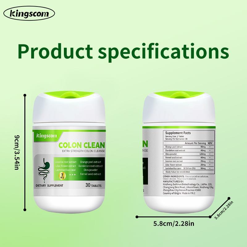 Kingscom Colon Clean Extra Strength 15 Day Cleanse Gut and Colon Support Caffeine Free with Okra Powder ,Dandelion Root & Orange Peel 30 Capsules