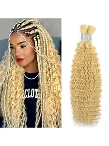 Honey Blonde Human Braiding Hair Color 27 For Boho Braids Bohemian Knotless Deep Wave Bulk No Weft 2 Bundles Suitable For All Occasions 100g