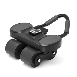 Professional 4 Wheel Ab Exercise Roller with Knee Pad Timer, Elbow Support Core Trainer