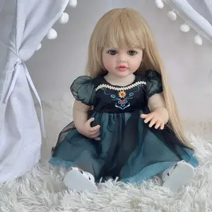 Elegant Princess Rebirth Doll 22 Inches Full Vinyl Waterproof Realistic with Deep Green Gown Pearls Floral Embroidery Soothing Items Bottles Perfect for Halloween Thanksgiving Christmas Birthday sonny angel silicone baby dolls mold mouth