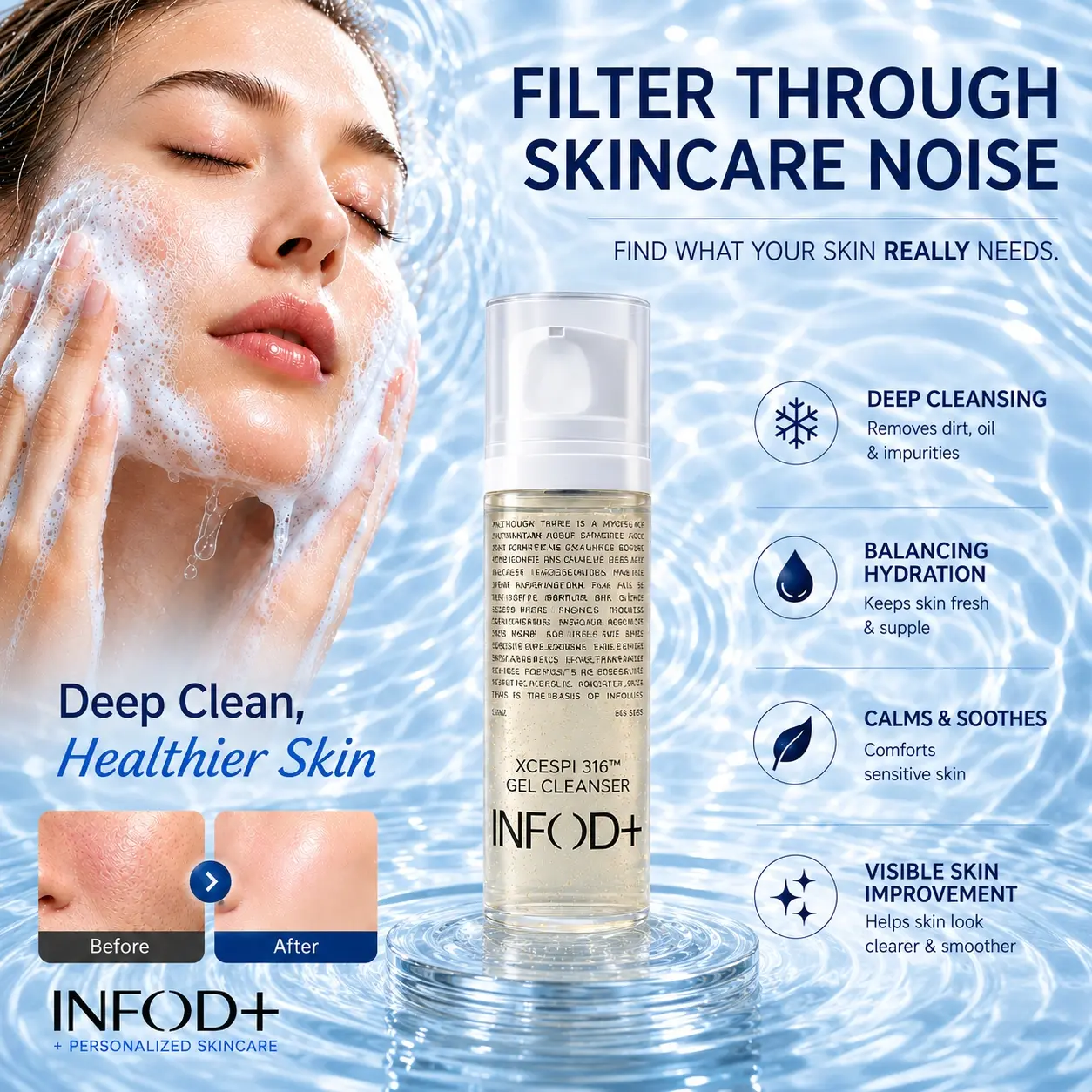INFODPLUS Gel Cleanser with Walnut Powder | Gentle Foaming Face Wash for Deep Cleansing & Oil Control, Korean Skincare for Men & Women 100ml backtoschool
