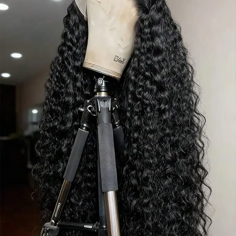 Bling Hair Transparent Brazilian 13x6 Deep Wave Lace Front Human Hair Wigs For Women 180 Density HD 13x6 Kinky Curly Lace Frontal Wigs 36 38 Inch Natural Black Color Preplucked Hairline Wigs