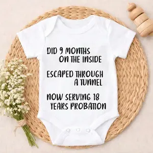 Funny Baby Onesies Did 9 Months On The Inside Escaped Through A Tunnel Now Serving 18 Years Probation 100% Pure Cotton Non-Irritating Snap Closure Breathable Stretchy Perfect For Gifting & Everyday