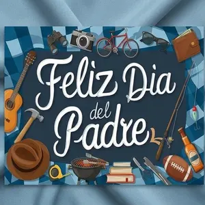 1 PC 2D Flat Banner Backdrop Feliz Dia Del Padre Father's Day Theme With Guitar Camera Bicycle BBQ Elements For Party Decor
