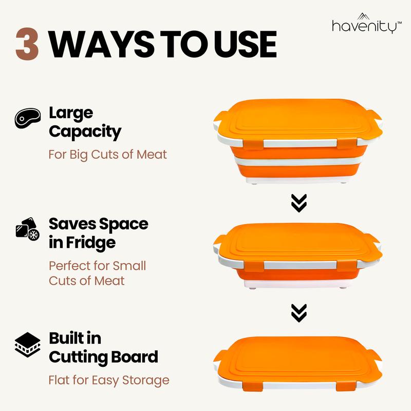 Havenity BBQ Prep Tub 2 Pack - Multifunctional Collapsible Camping Cutting Board with lid, Meat Storage Container for Meal Prep, Dish Bowl Perfect for Grilling Outdoor Cooking (Large + XL)