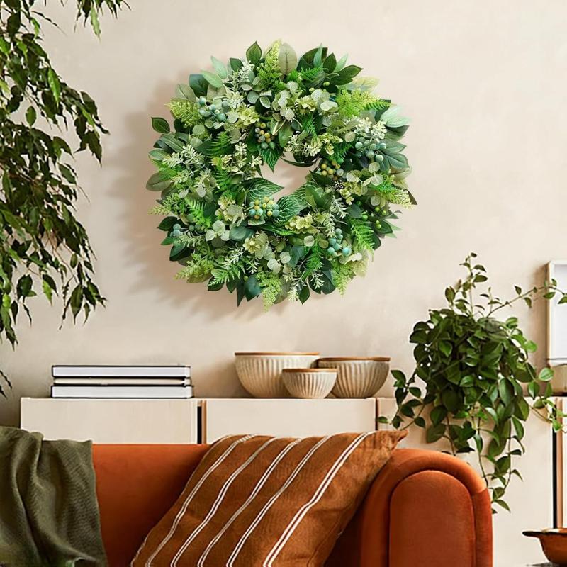 24 Inch Green Wreath for Front Door - Artificial Greenery Wreath with Berries, Indoor Outdoor All Season Year Eucalyptus Wreath for Farmhouse Home Decor, Spring Summer Fall Winter