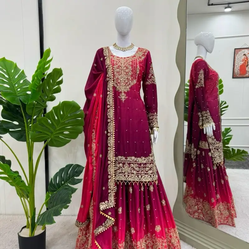 Womenswear & Underwear / Women's Dresses / Wedding Dresses Heavy Embroidery Silk Garara Dress