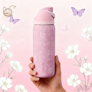 Owala FreeSip Style 32oz Insulated Water Bottle  Leakproof Stainless Steel Pink Ribbon Toile Tumbler with Straw BPA Free Travel Gym Bottle