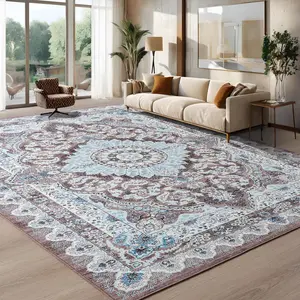 8x10 Area Rugs for Living Room, Machine Washable Vintage Rug, Non-Slip Low Pile Throw Rugs with Rubber Backing Washable Carpet for Bedroom Dining Room Kitchen Home Decor, Blue, Purple, Brown, Green,4x6, 5x7, 6x9, 8x10 Feet