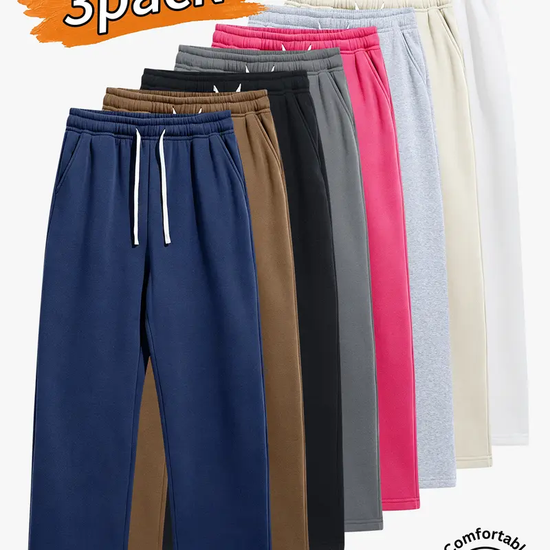 3-pack men’s long pants, men’s casual long pants, men’s loose straight sweatpants.Elastic waistband with drawstring—won’t dig into your waist, loose fit that looks slimming, versatile and flattering on any body type.Available in multiple colors, loose fit