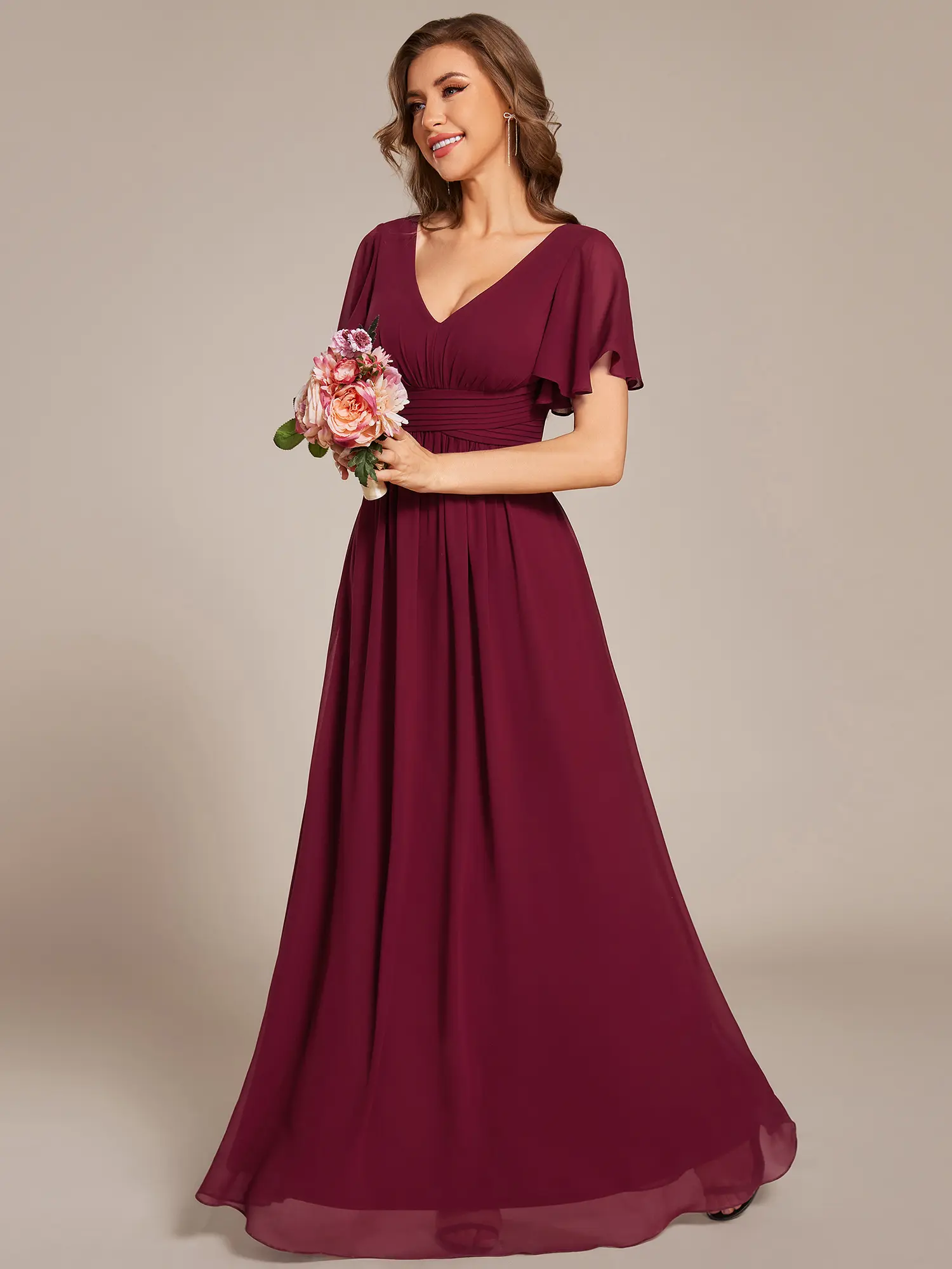 Ever-Pretty Short Sleeve Ruffled Lace-Up A-Line Maxi Bridesmaid Dress for  Women - Comfortable and Stylish Wear - Womenswear 02360 - TikTok Shop