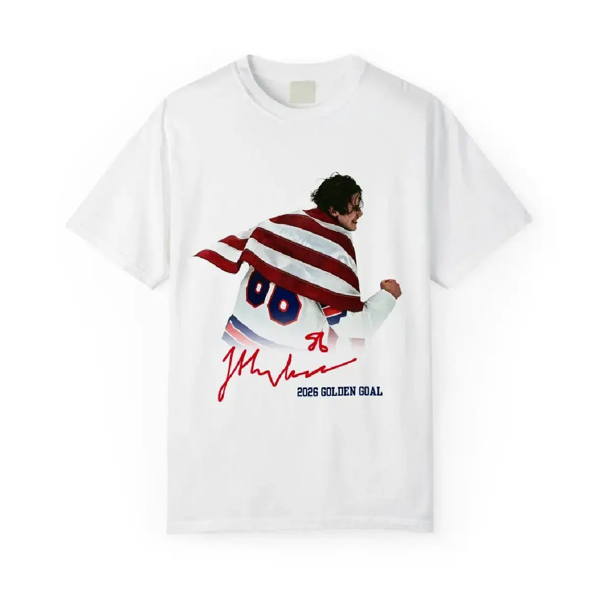 Men's American Hockey Graphic T-Shirt, Soft Stretch Crewneck with USA Flag Print, Casual Regular Fit Short Sleeve Top for Layering