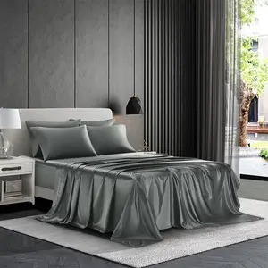 Solid Color Satin Bedding Set, 6 Counts/set Including 1 Count Fitted Sheet & 1 Count Flat Sheet & 4 Counts Pillowcase without Filler, Bedding Supplies for Home Bedroom Hotel Dormitory