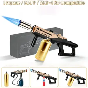 Powerful Grill Torch Gun with Adjustable Propane Flame, Cooking Blow Torch for Searing Grilling Baking BBQ, Multifunctional Charcoal Starter Torch for Chefs Outdoor Camping Home Use (Tank Not Included)