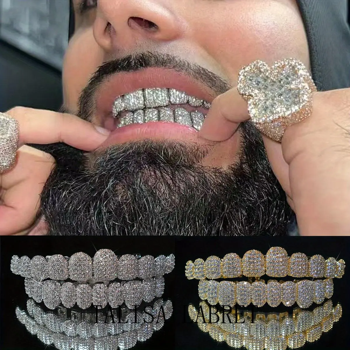Hip Hop Glittering Cubic Zirconia Grillz 2-Piece Set - 20pcs Top & Bottom Oral Accessories for Rappers, Cosplay (Sports & Outdoor Trophies, Medals & Awards Accessory)TALISA
