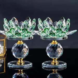 2 Pack of Crystal Lotus Candle Holders - Buddha Statue Ornaments, Festive Decorative Lamp Crafts Decoration