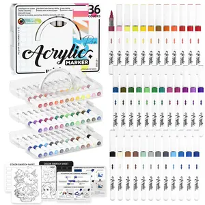 60/36  Colors Dual Tip with Broad Tip and Brush Tip Pens, Automatic Ink Control Acrylic Paint Markers, Premium Paint Pens for Various Surfaces, Acrylic Paint Markers, Markers for Coloring, Art Supplies, Acrylic Marker