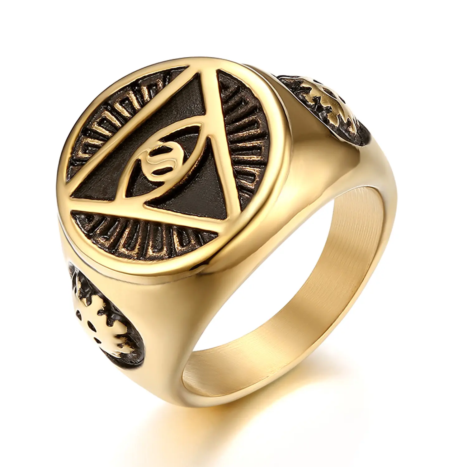OIDEA Men's Cast Stainless Steel All-Seeing Eye Pyramid Illuminati Statement Ring, Fashion Costume Jewelry Band, Rings