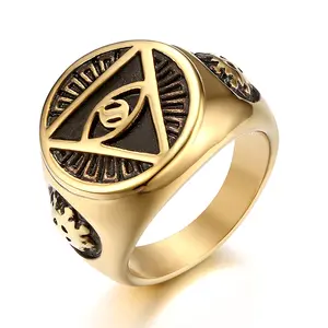 OIDEA Men's Cast Stainless Steel All-Seeing Eye Pyramid Illuminati Statement Ring, Fashion Costume Jewelry Band, Rings