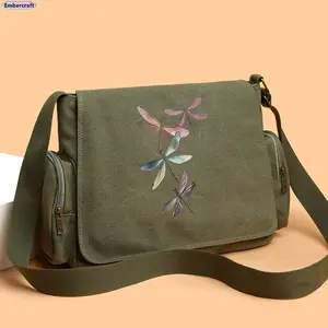Embercraft Cute Aesthetic Kitten & Dragonfly Crossbody Bag Large Capacity Messenger for School Travel Casual Daily Use Lightweight Durable Spacious College Shoulder Bag Y2K Style Practical Gift
