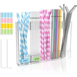 Straw Holder for Cabinet Door, 9.5"  Straws Organizer Storage Dispenser with Ultra Sticky Adhesive, Kitchen Accessories Container for Counter Cupboard (Transparent)